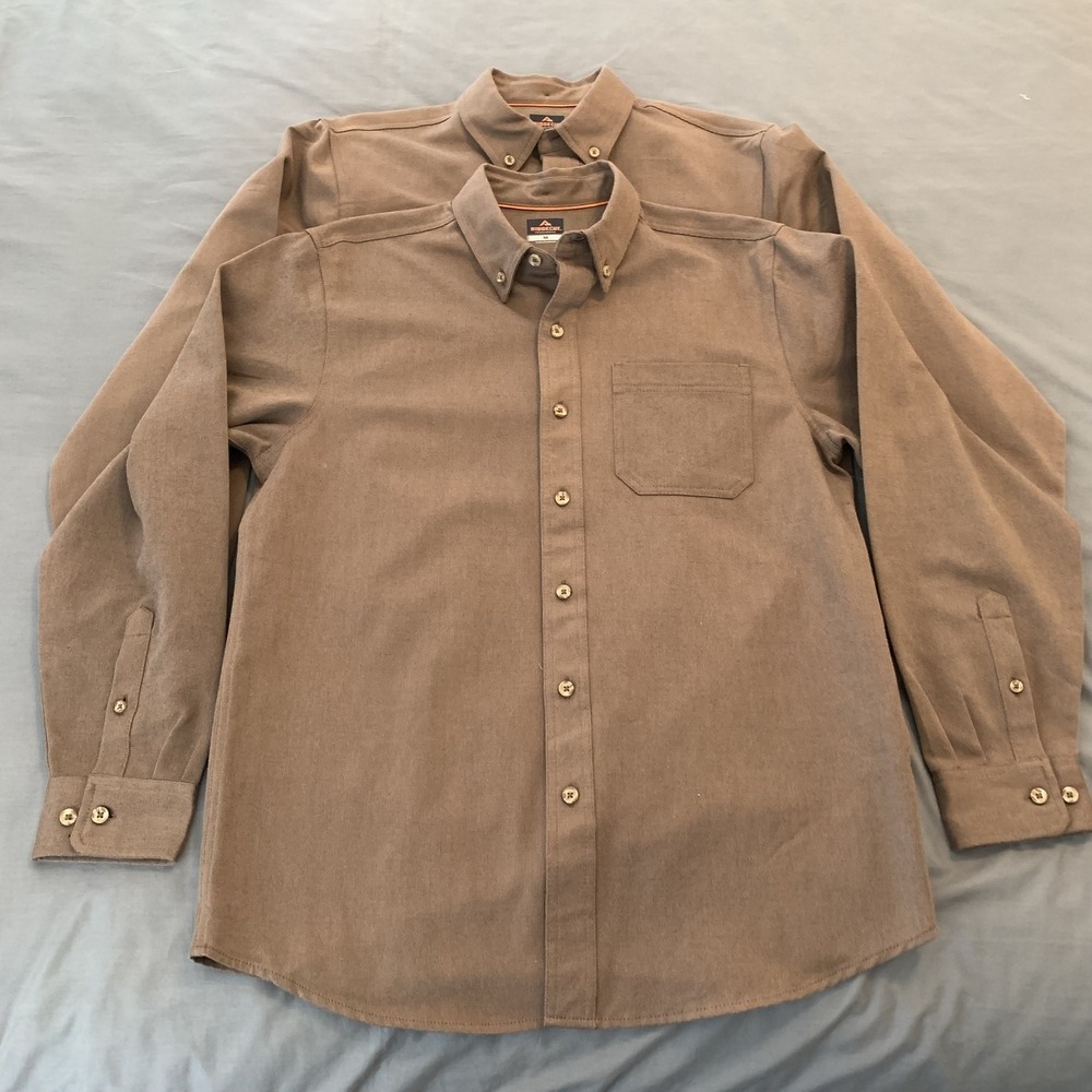 Ridgecut Shirt Mens Medium Brown Solid Button Front‎ Long Sleeve Lot 2 Workwear